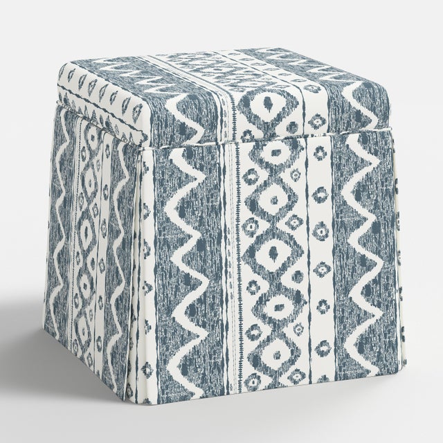 Not Yet Made - Made To Order Dyer Skirted Storage Ottoman in Linny Ikat Slate For Sale - Image 5 of 5