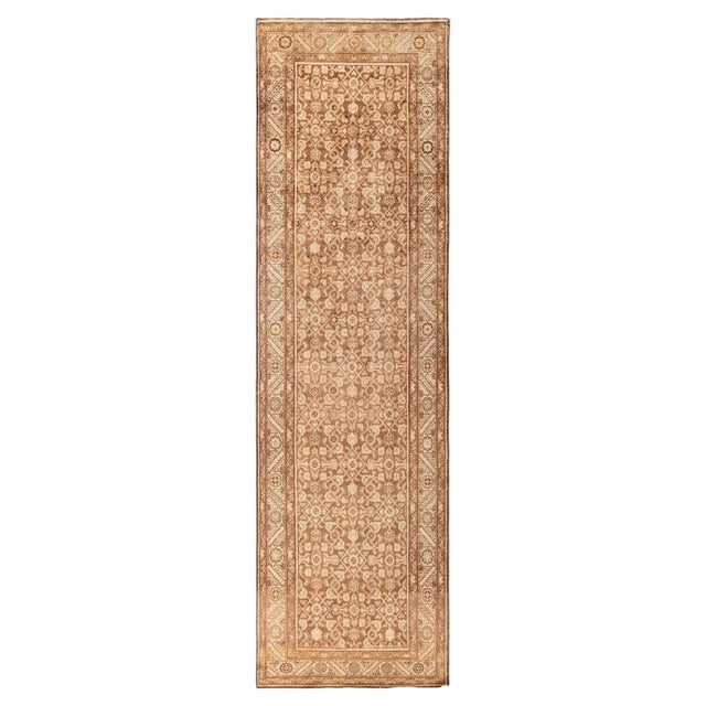 Doris Leslie Blau Malayer Antique Allover Warm Tan Hand-Knotted Runner - c. 1920 For Sale