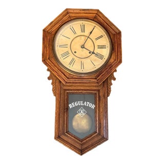 Antique Ansonia “Regulator A” Schoolhouse Style Regulator Wall Clock For Sale