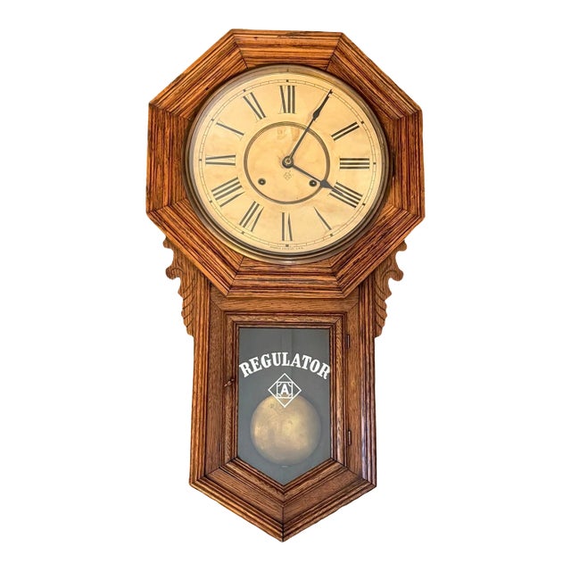 Antique Ansonia “Regulator A” Schoolhouse Style Regulator Wall Clock For Sale