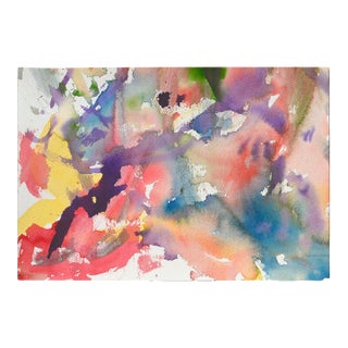 Pink & Purple Abstract Watercolor on Paper, Signed, 1980s, Unframed by Les Anderson For Sale