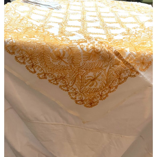 Vintage Embroidered White Organza Tablecloth, With 6 Matching Napkins For Sale - Image 12 of 13
