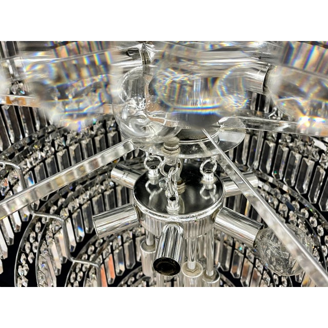 13 Tier Wedding Cake Chandelier. Crystal Prisms. Stainless Steel, Chrome 1970s For Sale - Image 12 of 13