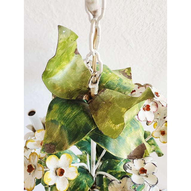 Vintage Italian Handpainted Foral Motif Tole Chandelier For Sale - Image 16 of 18