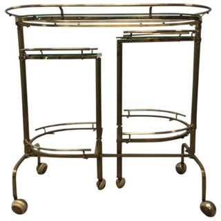 1950s Hollywood Regency Tier Brass Folding Bar Cart For Sale