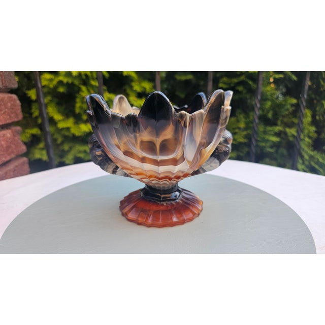 Blue Art Deco Glass Cake Stand from United Glassware STS Abel, 1930s For Sale - Image 8 of 8