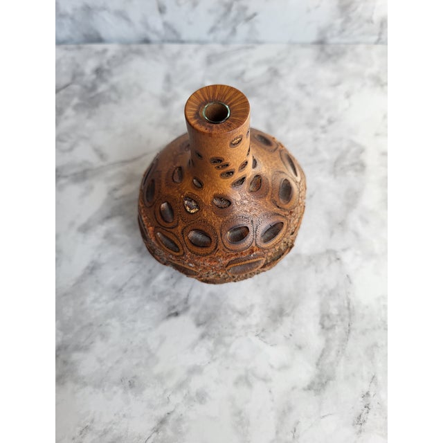 Rustic Handcrafted Wooden Pod Vase With Natural Textured Design For Sale - Image 3 of 9