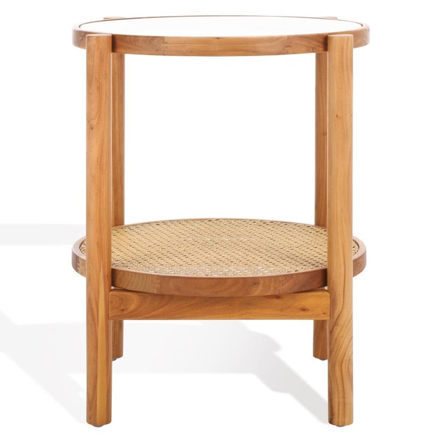 Tan Karyna Rattan & Glass Accent Table With Shelf in Clear / Natural For Sale - Image 8 of 8