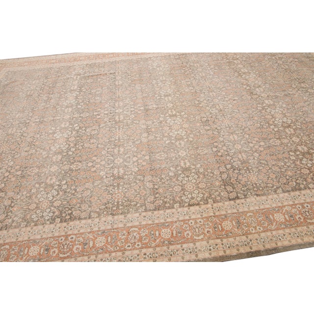 Textile Antique Sivas Handmade Brown and Peach Floral Motif Wool Rug For Sale - Image 7 of 10