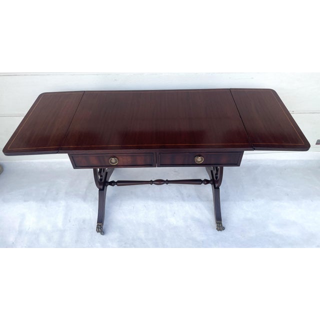 Wood Large English Regency Neoclassical Table with Drop-Leaf, 1950s For Sale - Image 7 of 18