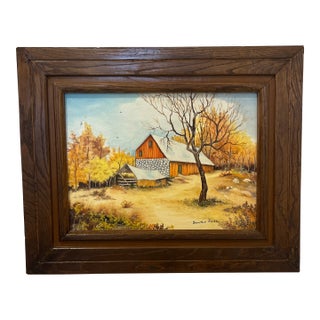 Vintage Stone Barn Painting By, Dorothy Smith Oil on Canvas, Framed For Sale