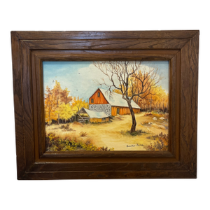 Vintage Stone Barn Painting By, Dorothy Smith Oil on Canvas, Framed