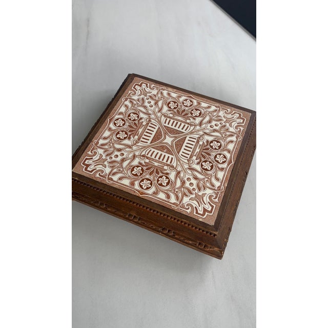 Wooden and Earthenware Trivet with Brown and Cream Tiles, France, 1920s For Sale - Image 9 of 11