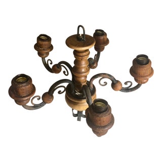 Antique Late 19th Century Hand Carved Wood and Iron Chandelier For Sale