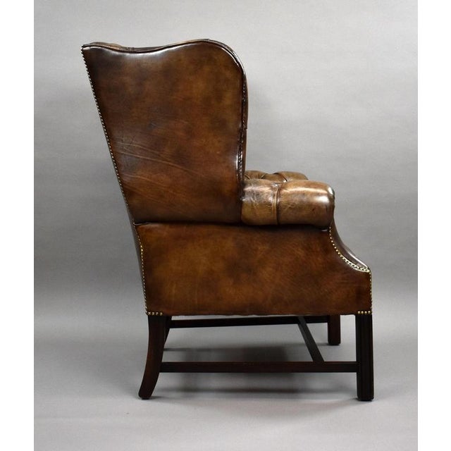 Animal Skin Antique Hand-Dyed Leather Wing Back Armchair, 1920 For Sale - Image 7 of 10