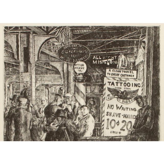 1939 After Reginald Marsh "Tattoo-Haircut-Shave", First Edition Period Offset Lithograph For Sale - Image 4 of 9
