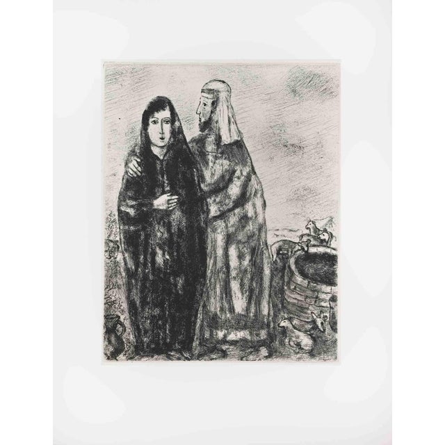 Marc Chagall, The Meeting of Rachel and Jacob, Etching, 1956 For Sale