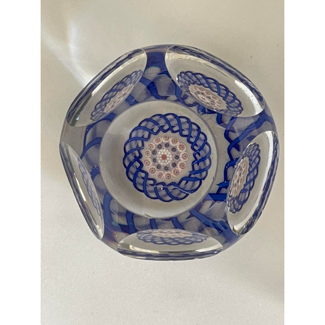 Antique Baccarat faceted art glass paperweight with closepack cane millefiori mushroom at center, surrounded with a blue...