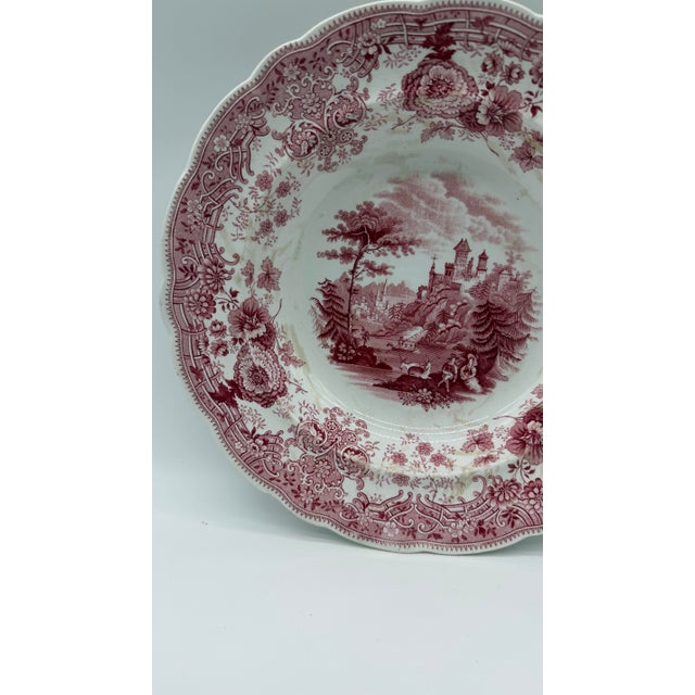 A Antique Staffordshire "Tyrolean" Pink Transfer Decorated Soup Plate, 1830’s For Sale - Image 6 of 11