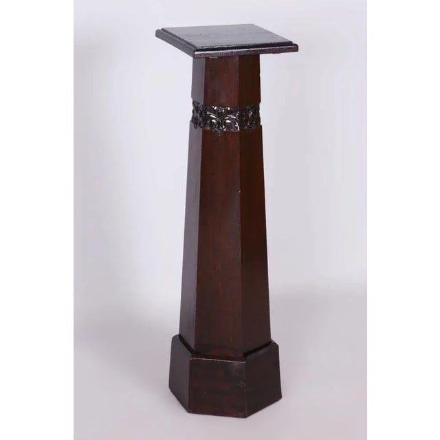 Maroon Art Deco Oak Pedestal, Czechia, 1920s For Sale - Image 8 of 8