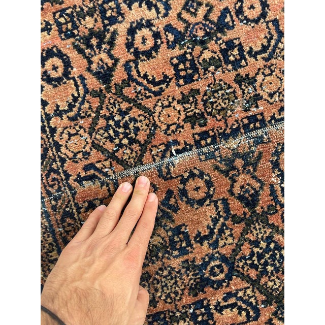 Persian 1940s Coral & Glowinng Blush with Indigo & Army Green Runner Rug 2.8 x 19.7 For Sale - Image 3 of 12