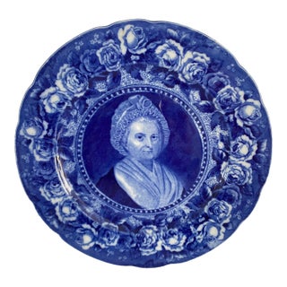 Martha Washington Flow Blue Plate From an Original Miniature by Robertson - England For Sale