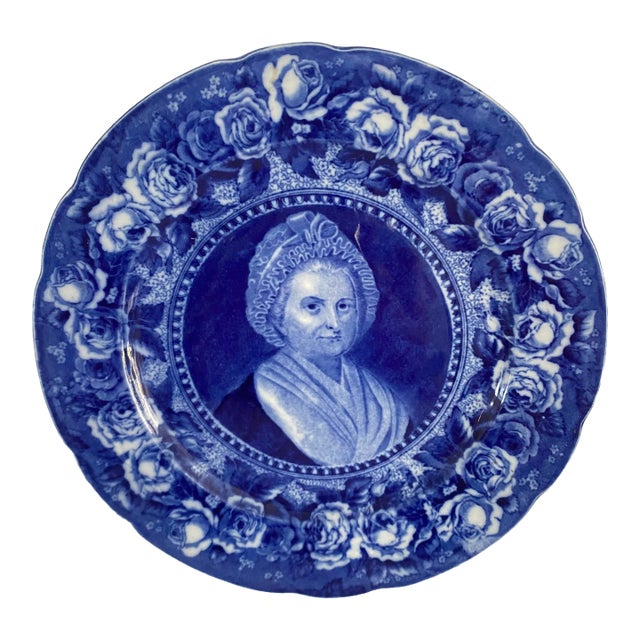 Martha Washington Flow Blue Plate From an Original Miniature by Robertson - England For Sale
