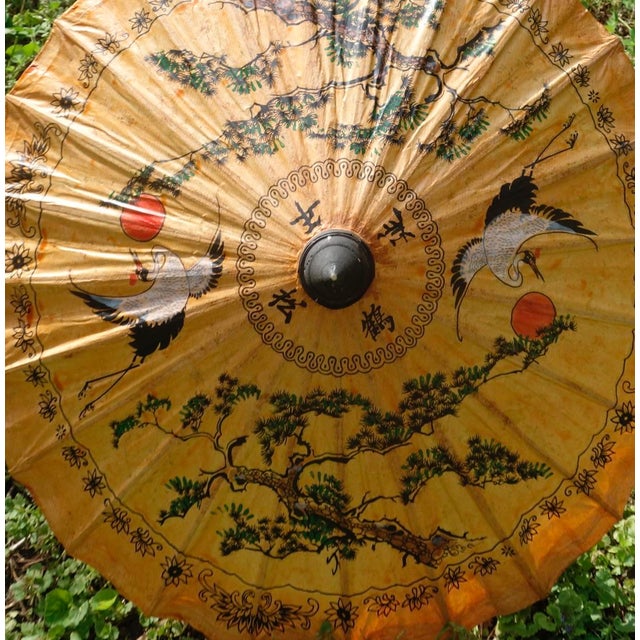 Lovely old waxed paper hand painted Japanese parasol. No tears, holes, excellent condition. Still has the circlet on...