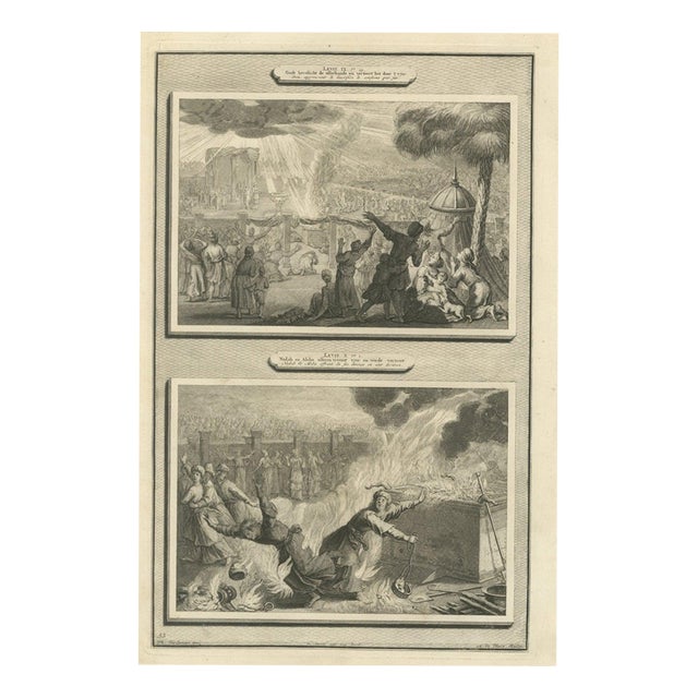 Pieter Mortier, Fire Consumes Aaron's Offering and Death of Nadab and Abihu, 1700, Engraving For Sale