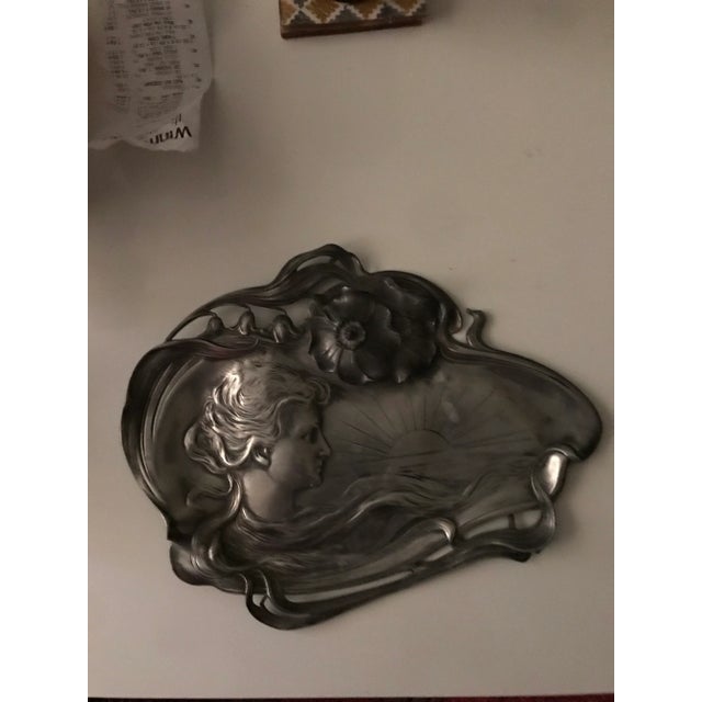 1920s 1914 Art Nouveau Pewter Card Tray For Sale - Image 5 of 9