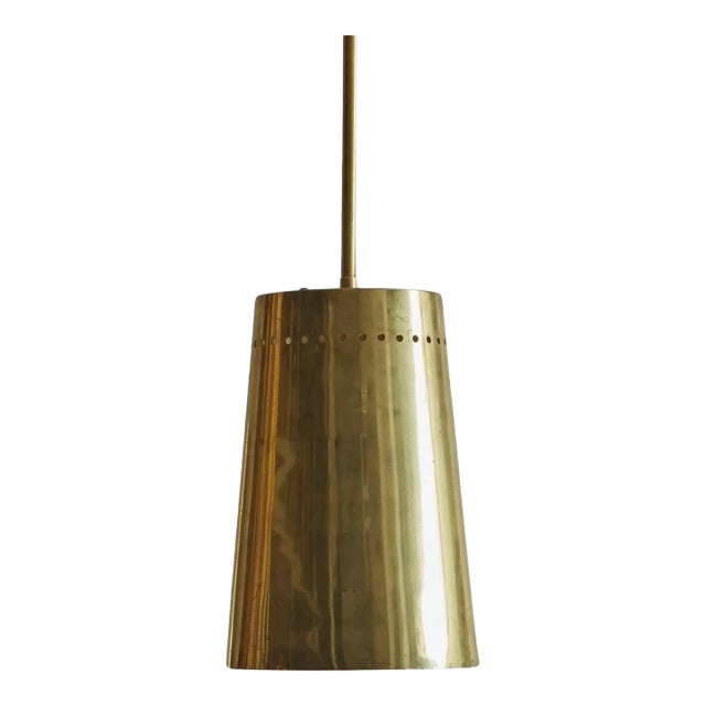 Vintage Brass Pendant Light with Perforated Trim For Sale