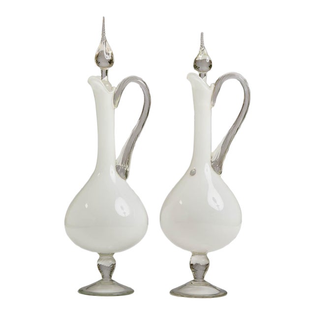 Pair of Mid Century Italian Cased Murano Glass Decanters For Sale