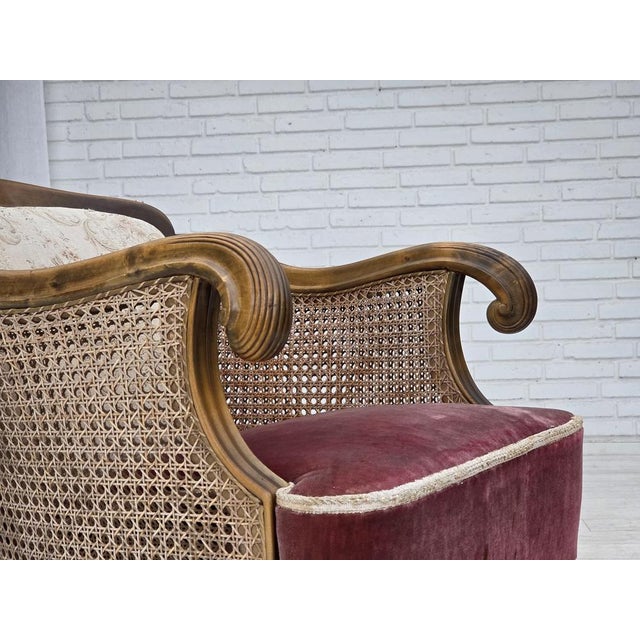 Vintage Danish Chair in Woven Wool and Velour, 1940s For Sale - Image 4 of 18