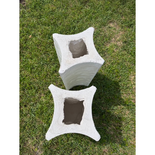 Vintage 30” Sculptural White Plaster Pedestals, a Pair For Sale - Image 9 of 12