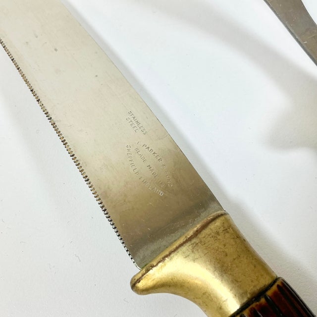 1950s Vintage Sheffield English Rustic European Faux Stag Horn Cutlery - Set of 3. For Sale - Image 9 of 9