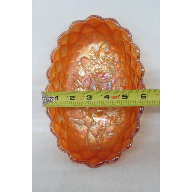 Imperial Quilted Diamond Pansy Marigold Carnival Glass Candy Dish For Sale - Image 9 of 11