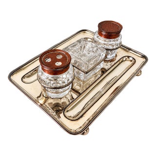 Early 19th Century Georgian Old Sheffield Plate Silverplated Partners Inkwell Desk Set For Sale