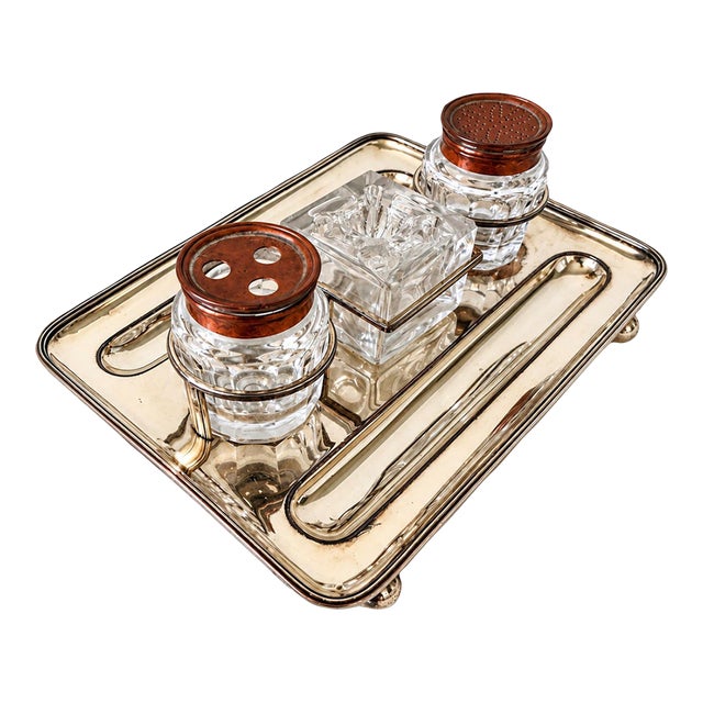 Early 19th Century Georgian Old Sheffield Plate Silverplated Partners Inkwell Desk Set For Sale