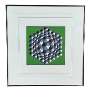 Vintage C.1977 Victor Vasarely Geometric Op Art Serigraph Print 'Hegyez' Pencil SIgned and Numbered