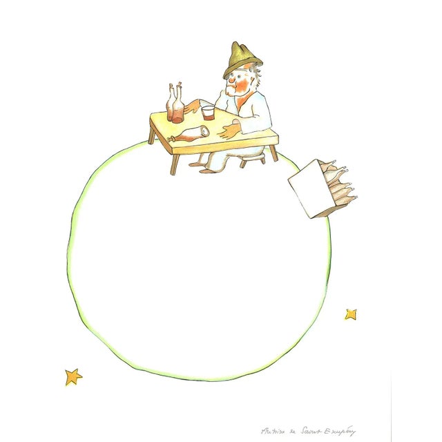 Illustration Antoine De Saint Exupery 'The Drunkard (Md)' Modernism White,Green,Yellow,Pastel France Lithograph For Sale - Image 3 of 3