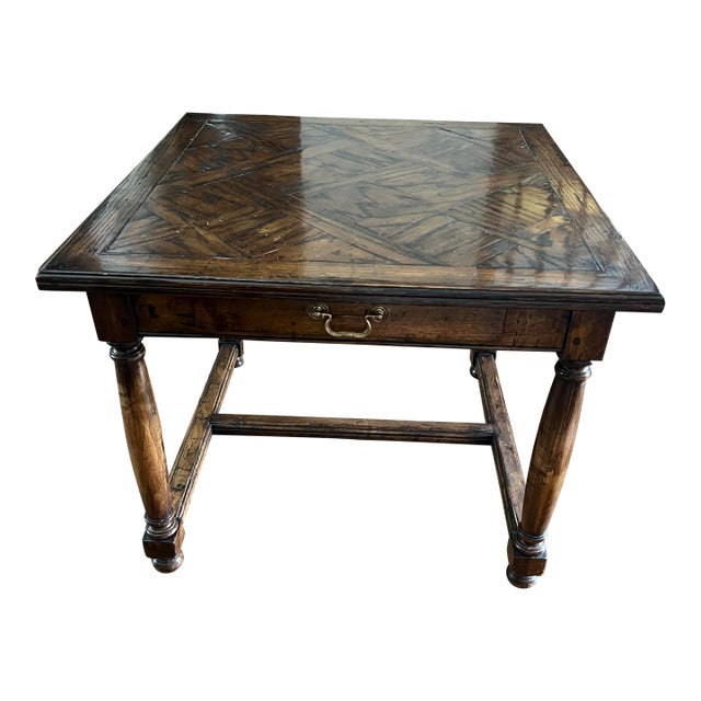 1980.s Guy Chaddock English Geometric Parquet End Table With Drawer For Sale