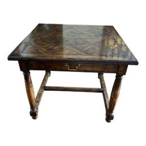 1980.s Guy Chaddock English Geometric Parquet End Table With Drawer