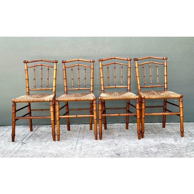 Vintage Bamboo-Style Wood and Cane Chairs - Set of 4 For Sale - Image 14 of 14