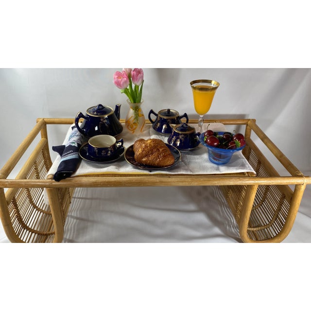 Late 20th Century Rattan & Bamboo With Grasscloth Top Serving Bed Tray For Sale In San Francisco - Image 6 of 7