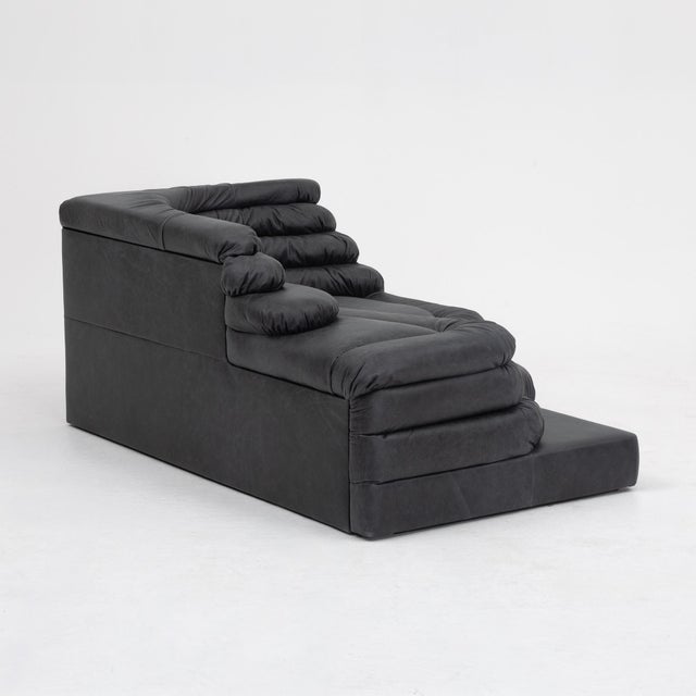 1970s Ubald Klug Ds-1025 “Terrazza” Sofa for De Sede, Black Leather, Switzerland 1974 - Set of Two For Sale - Image 5 of 16