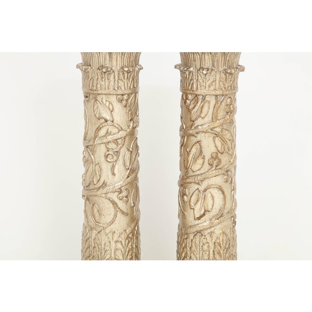 1950s James Mont Glazed Silver Leaf Finish Lamps - a Pair For Sale - Image 10 of 11