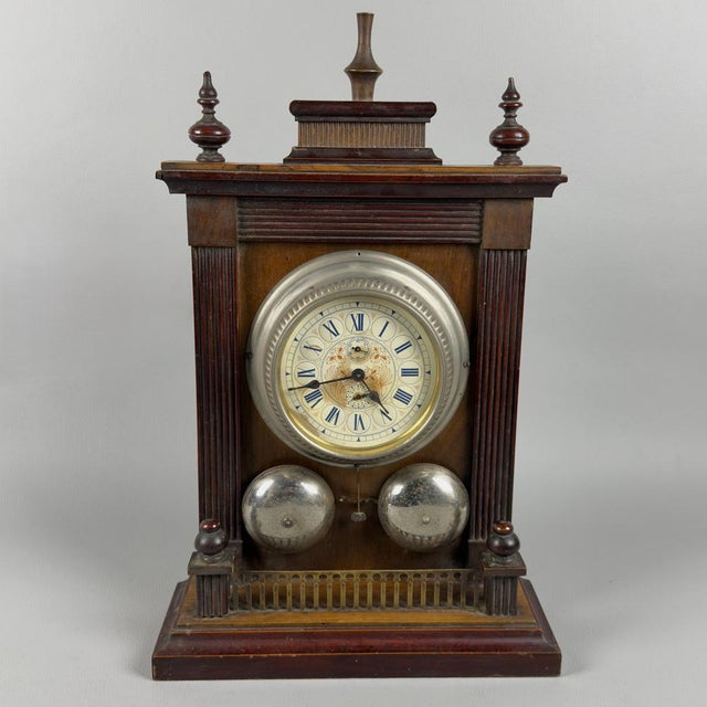 Antique Empire Wooden Hand-Wound Mechanical Clock with Bell, 1890s For Sale - Image 14 of 14