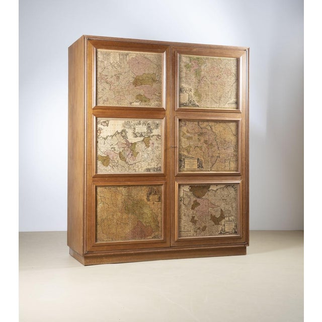Brown Mid-Century Italian Modern 2-Door Wardrobe with Maps in the style of Maurizio Tempestini, Italy, 1940s For Sale - Image 8 of 8