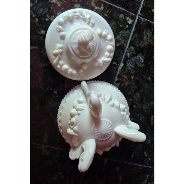 Coastal Mid-20th Century Coastal Westmoreland Pink Milk Glass "Argonaut" Covered Candy Dish For Sale - Image 3 of 7