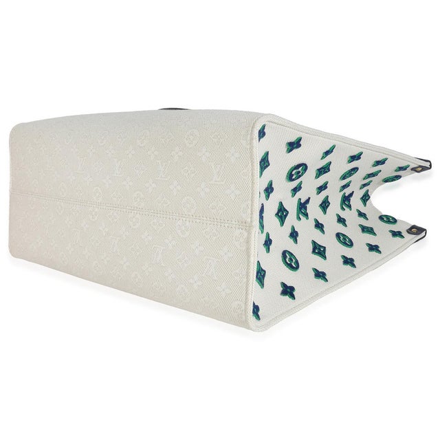 Textile Blue Beige Jacquard Embroidered Tufted Monogram Hamptons Onthego G For Sale - Image 7 of 9